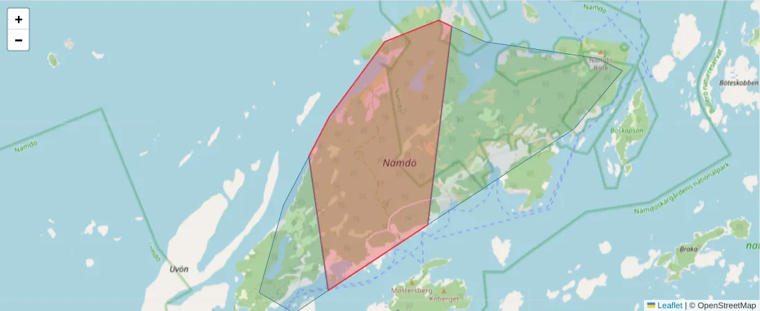 Karta över postnummerområdet  och angränsande postnummer i Sverige