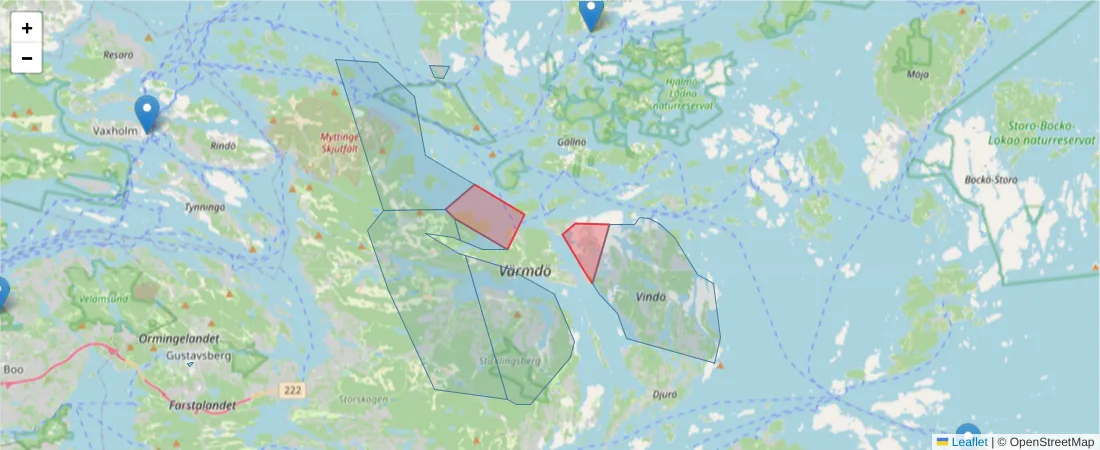 Karta över postnummerområdet  och angränsande postnummer i Sverige