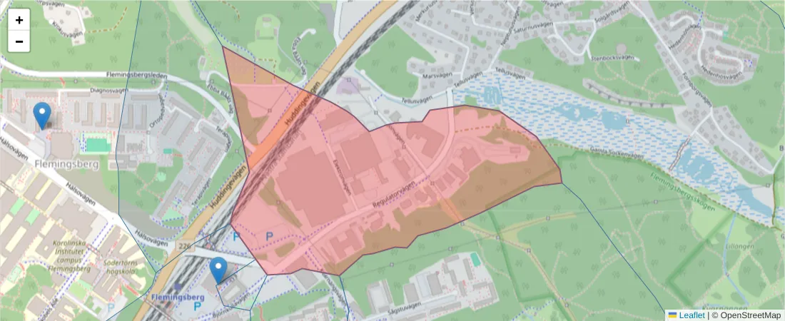Karta över postnummerområdet  och angränsande postnummer i Sverige