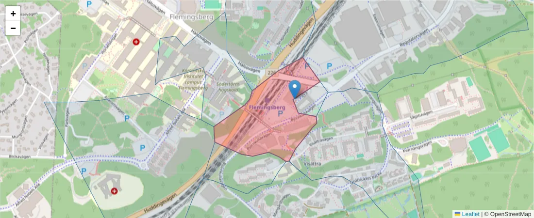 Karta över postnummerområdet  och angränsande postnummer i Sverige