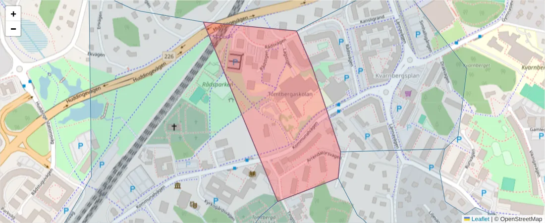 Karta över postnummerområdet  och angränsande postnummer i Sverige