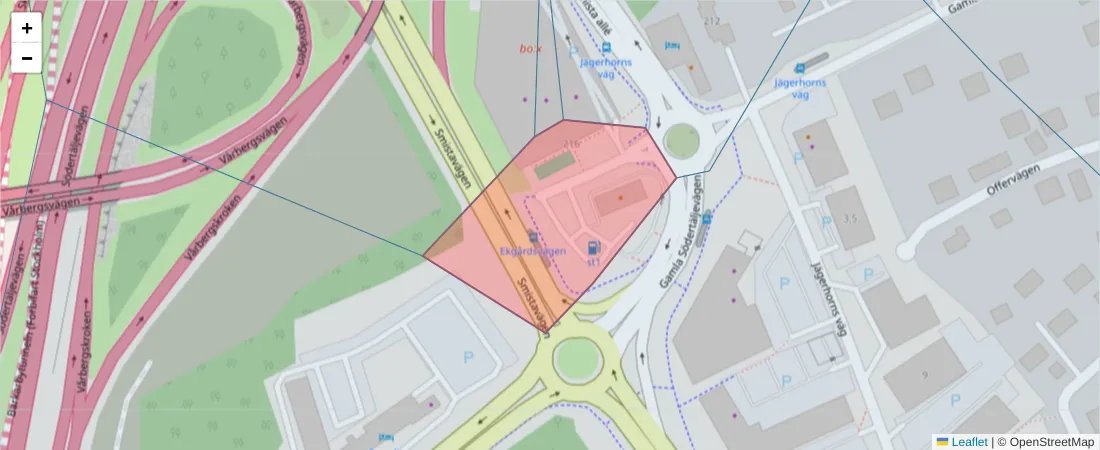 Karta över postnummerområdet  och angränsande postnummer i Sverige