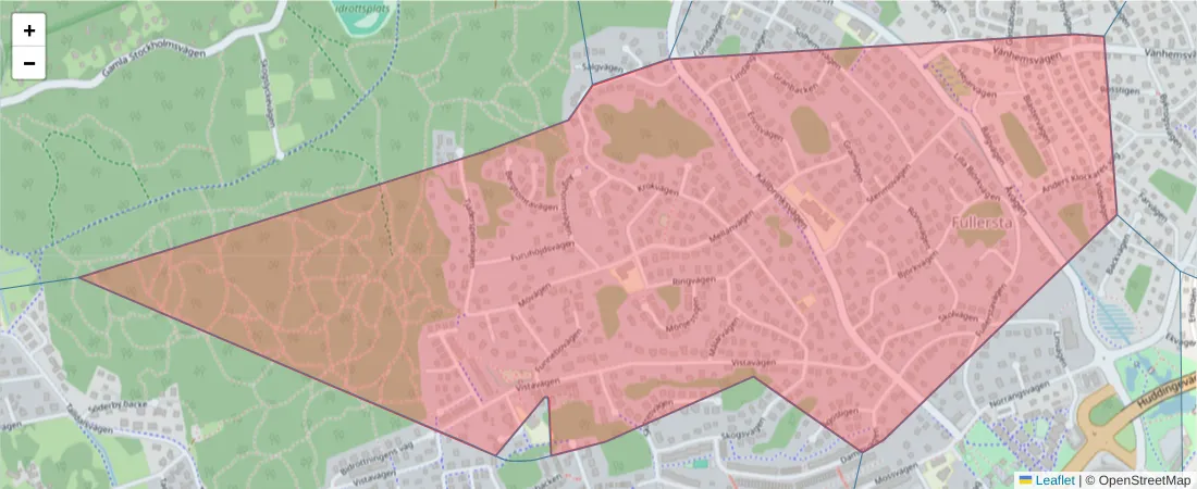 Karta över postnummerområdet  och angränsande postnummer i Sverige