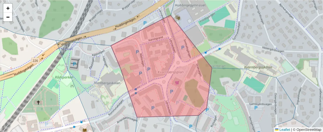 Karta över postnummerområdet  och angränsande postnummer i Sverige