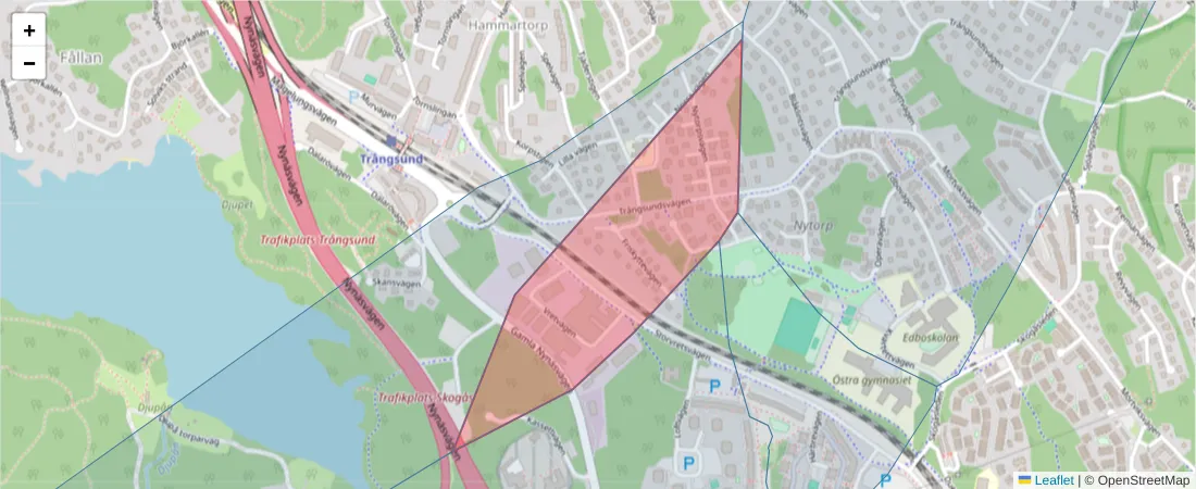 Karta över postnummerområdet  och angränsande postnummer i Sverige