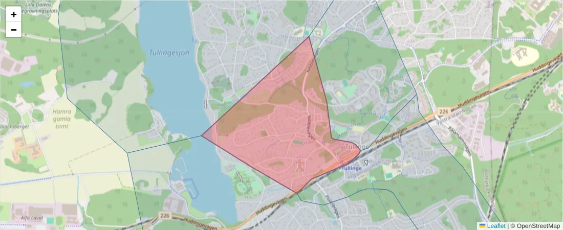 Karta över postnummerområdet  och angränsande postnummer i Sverige