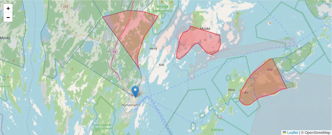 Karta över postnummerområdet  och angränsande postnummer i Sverige