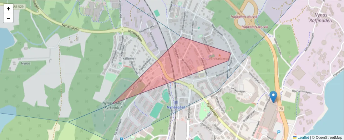 Karta över postnummerområdet  och angränsande postnummer i Sverige
