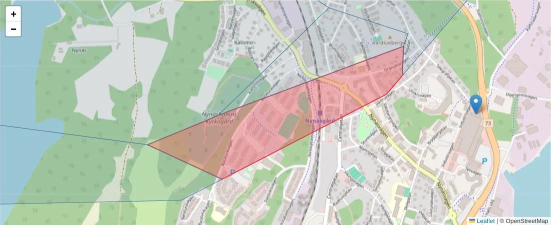 Karta över postnummerområdet  och angränsande postnummer i Sverige