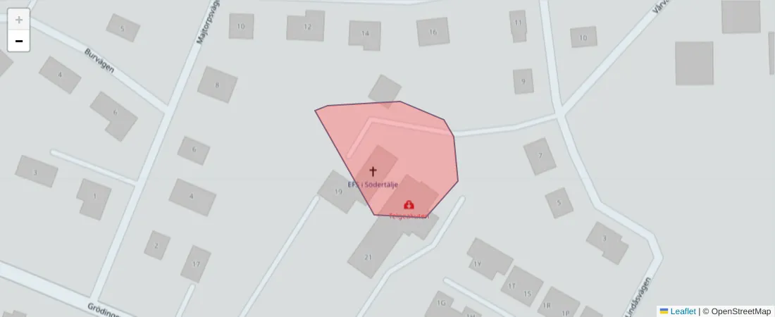 Karta över postnummerområdet  och angränsande postnummer i Sverige