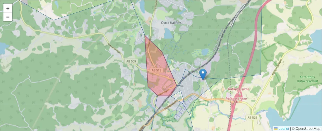 Karta över postnummerområdet  och angränsande postnummer i Sverige