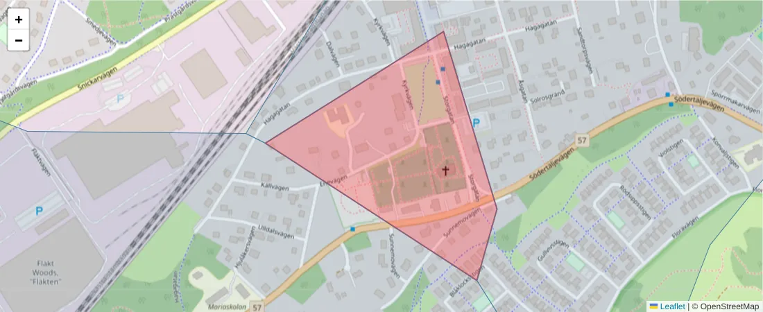 Karta över postnummerområdet  och angränsande postnummer i Sverige