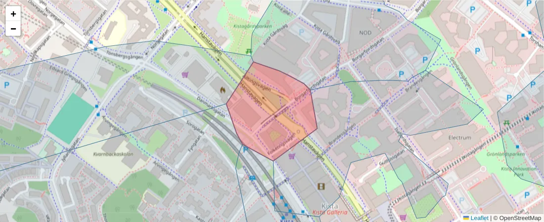 Karta över postnummerområdet  och angränsande postnummer i Sverige