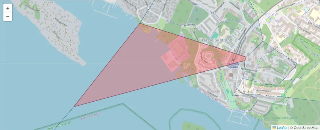 Karta över postnummerområdet  och angränsande postnummer i Sverige
