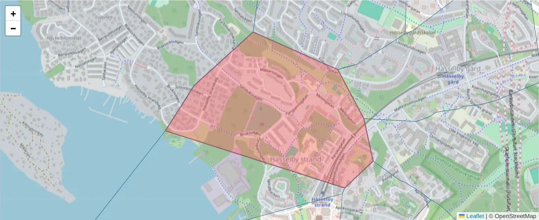 Karta över postnummerområdet  och angränsande postnummer i Sverige