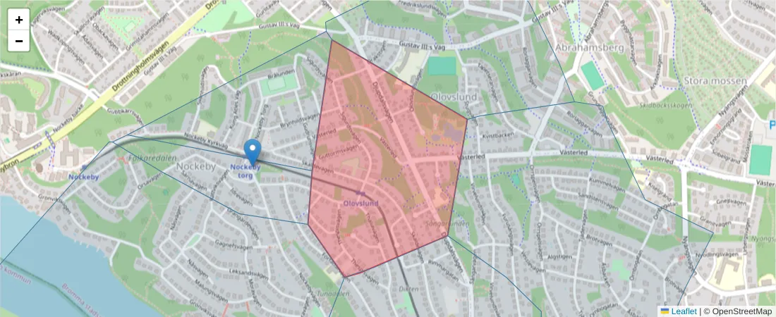 Karta över postnummerområdet  och angränsande postnummer i Sverige