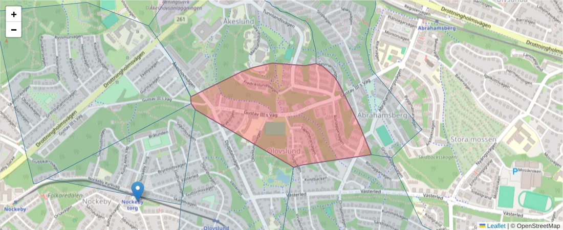 Karta över postnummerområdet  och angränsande postnummer i Sverige