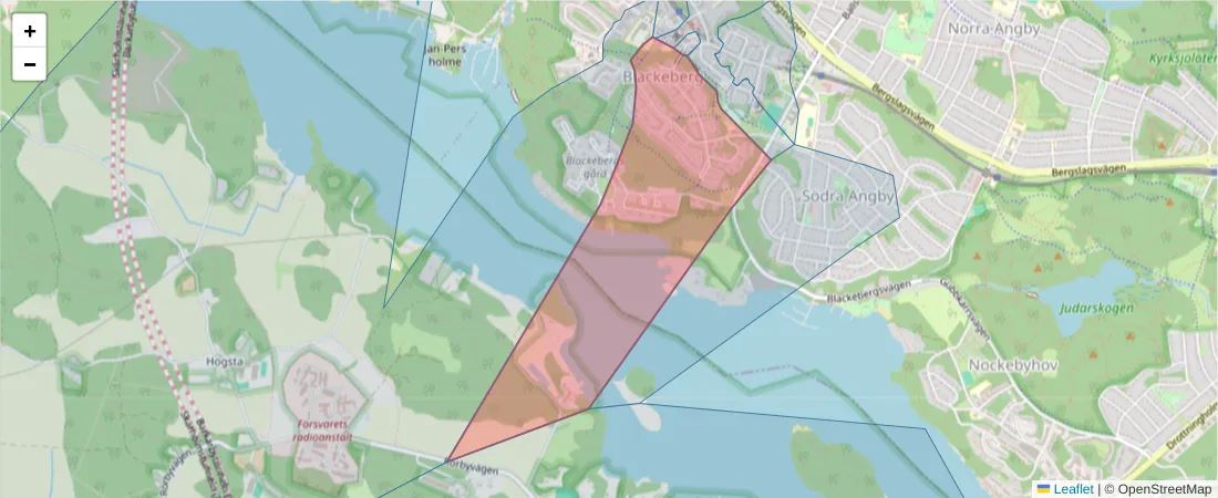 Karta över postnummerområdet  och angränsande postnummer i Sverige