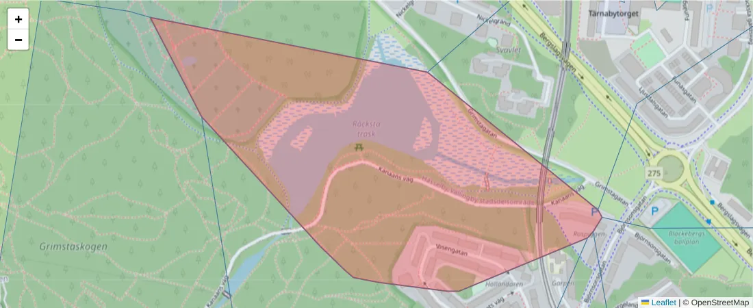 Karta över postnummerområdet  och angränsande postnummer i Sverige