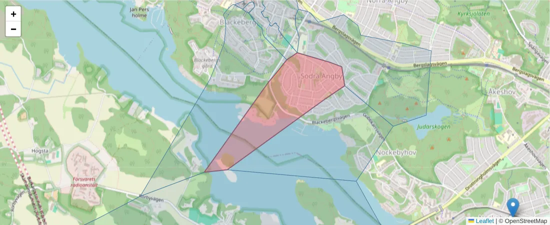 Karta över postnummerområdet  och angränsande postnummer i Sverige