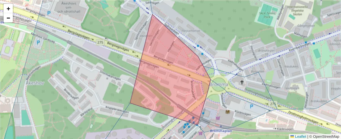 Karta över postnummerområdet  och angränsande postnummer i Sverige