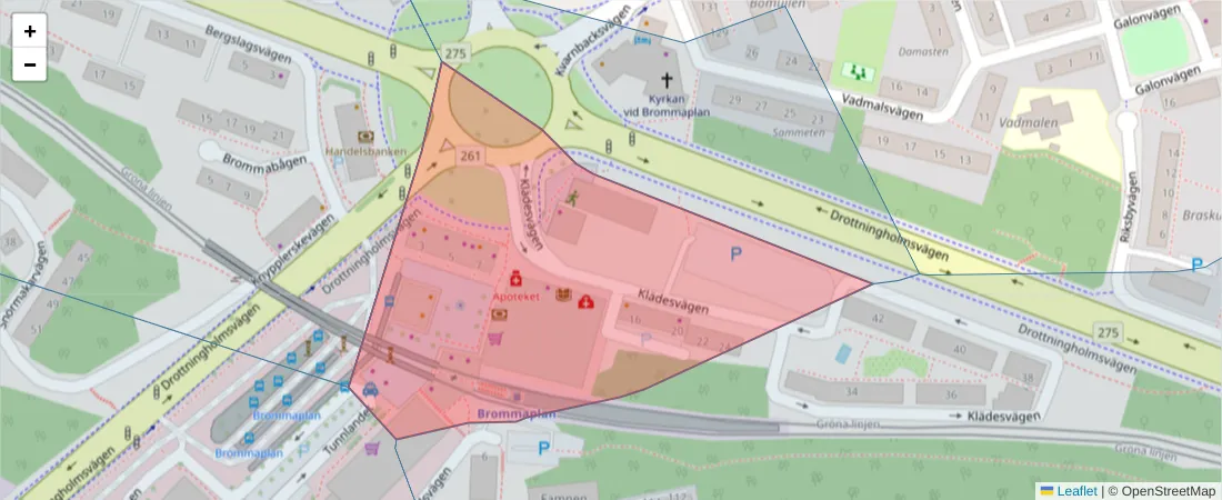 Karta över postnummerområdet  och angränsande postnummer i Sverige