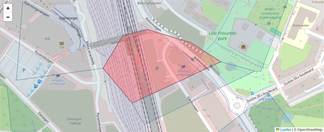 Karta över postnummerområdet  och angränsande postnummer i Sverige