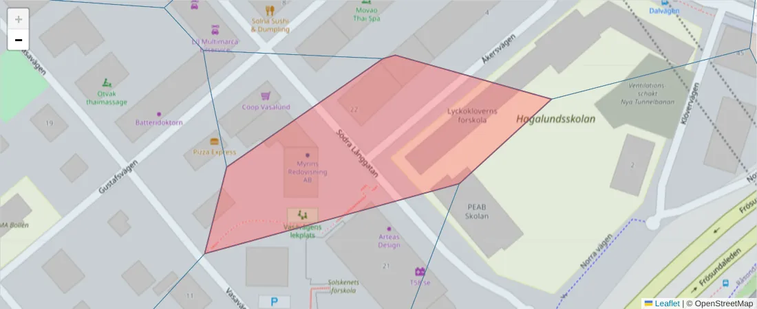 Karta över postnummerområdet  och angränsande postnummer i Sverige