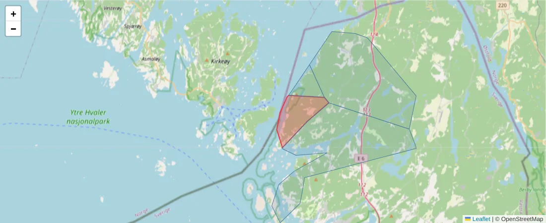 Karta över postnummerområdet  och angränsande postnummer i Sverige