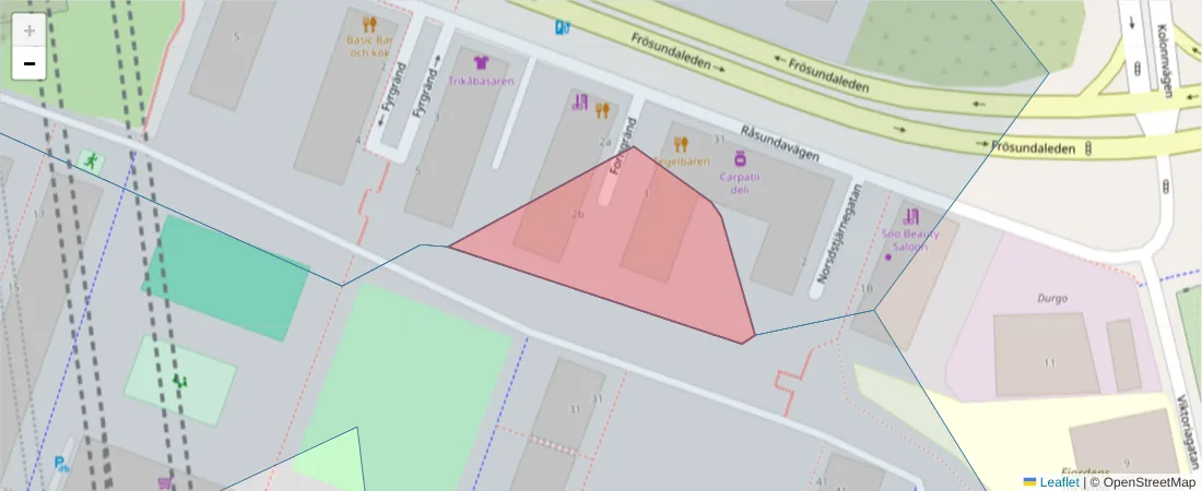 Karta över postnummerområdet  och angränsande postnummer i Sverige