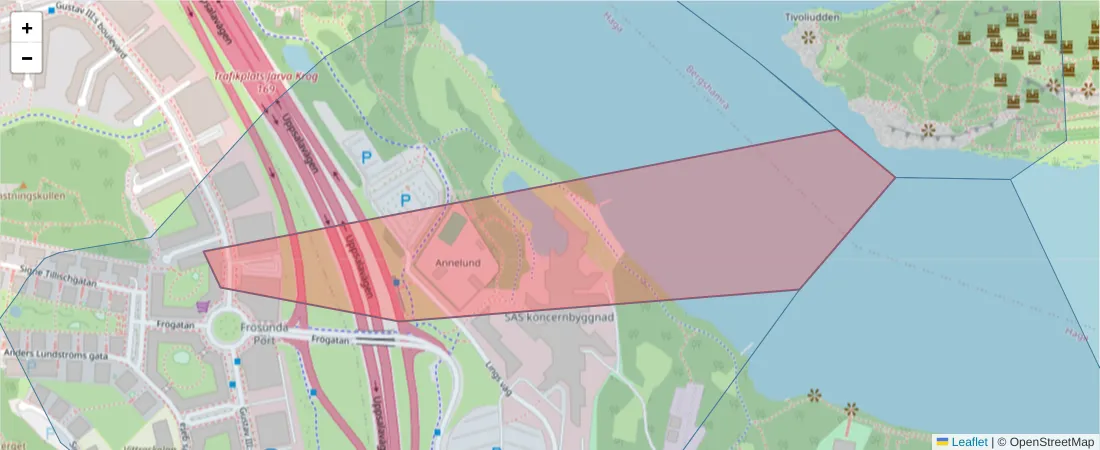 Karta över postnummerområdet  och angränsande postnummer i Sverige