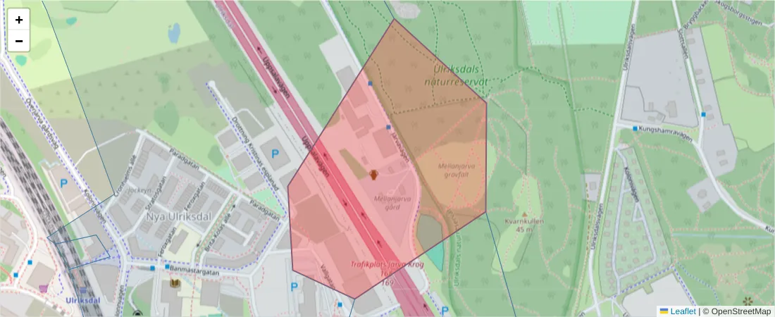 Karta över postnummerområdet  och angränsande postnummer i Sverige