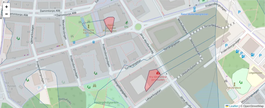 Karta över postnummerområdet  och angränsande postnummer i Sverige