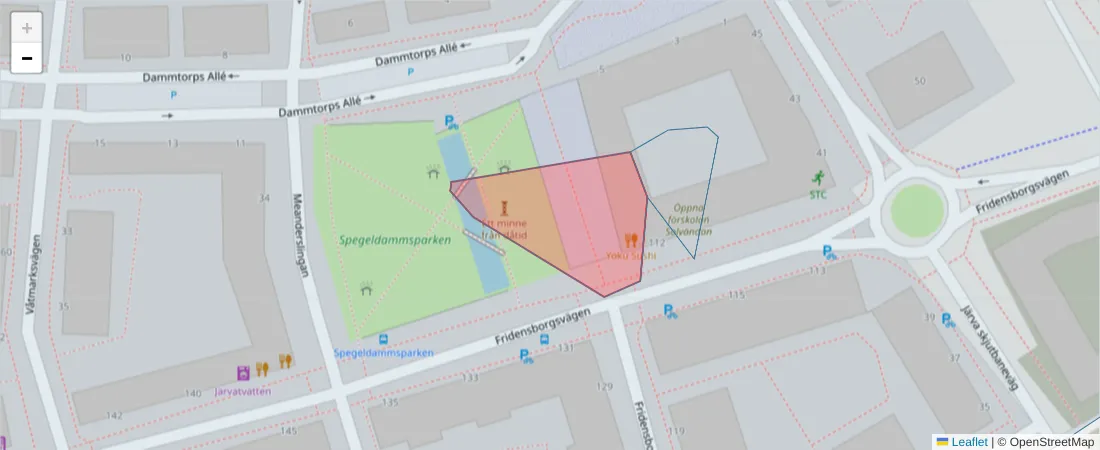 Karta över postnummerområdet  och angränsande postnummer i Sverige