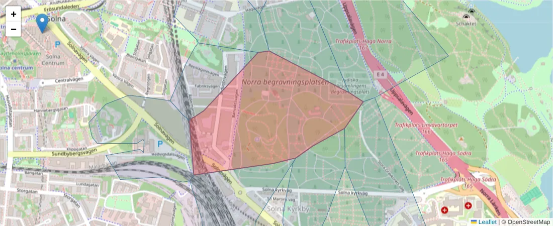 Karta över postnummerområdet  och angränsande postnummer i Sverige