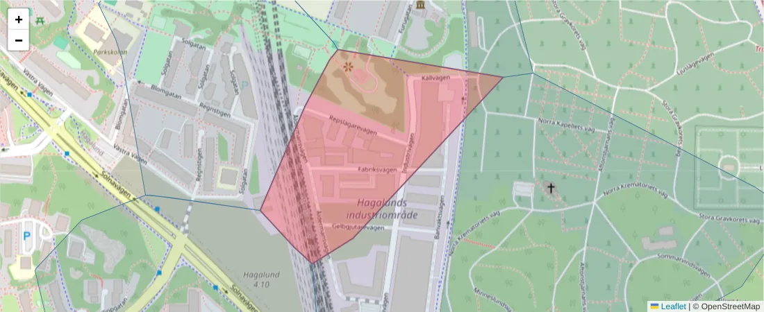Karta över postnummerområdet  och angränsande postnummer i Sverige