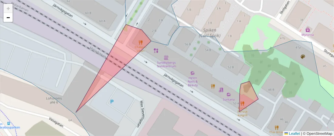 Karta över postnummerområdet  och angränsande postnummer i Sverige