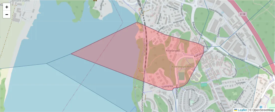 Karta över postnummerområdet  och angränsande postnummer i Sverige