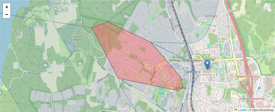 Karta över postnummerområdet  och angränsande postnummer i Sverige
