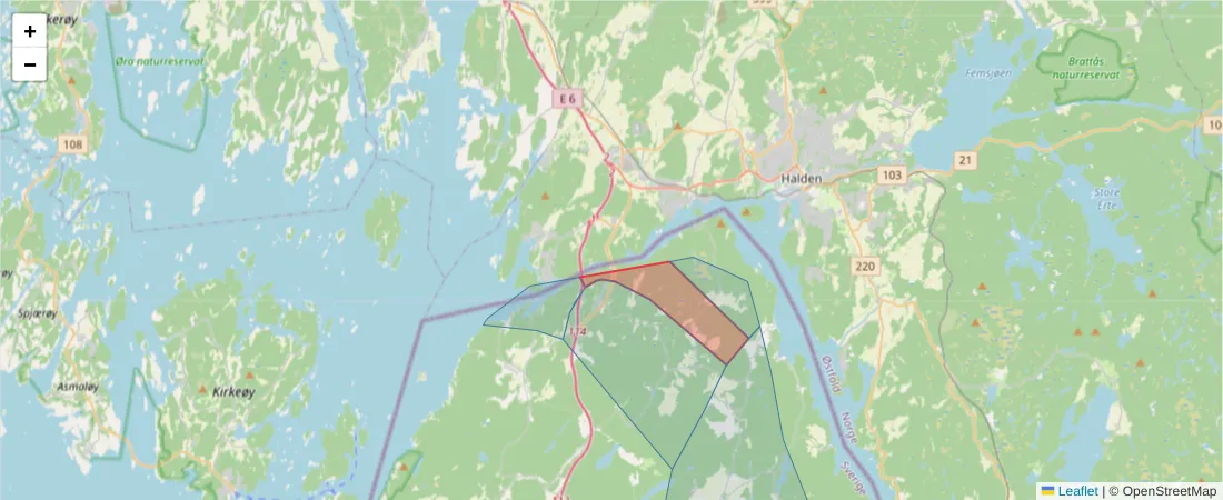 Karta över postnummerområdet  och angränsande postnummer i Sverige