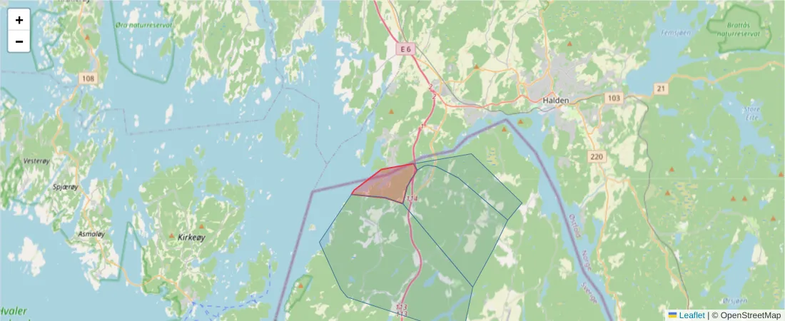 Karta över postnummerområdet  och angränsande postnummer i Sverige