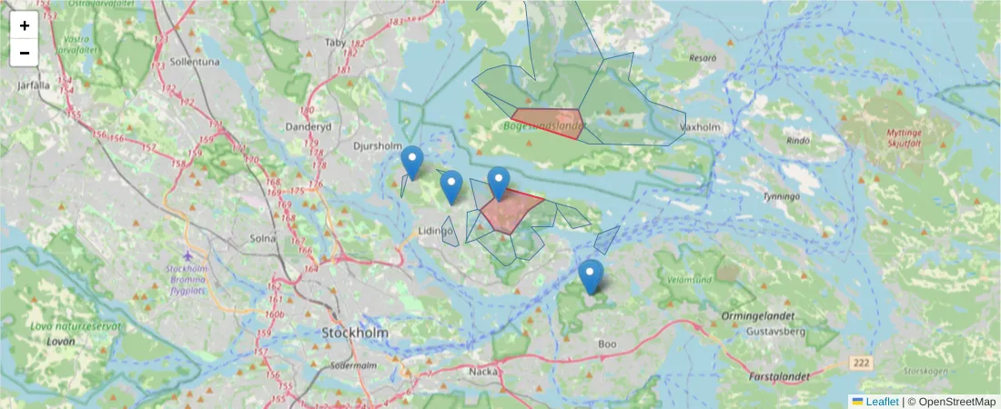 Karta över postnummerområdet  och angränsande postnummer i Sverige
