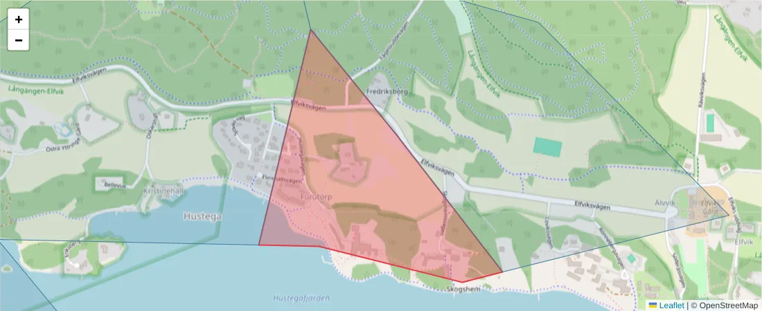 Karta över postnummerområdet  och angränsande postnummer i Sverige