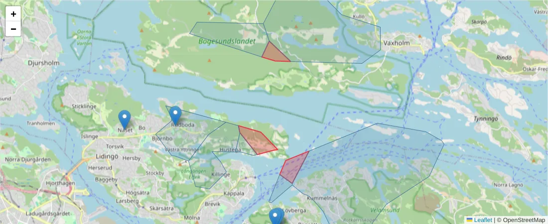 Karta över postnummerområdet  och angränsande postnummer i Sverige
