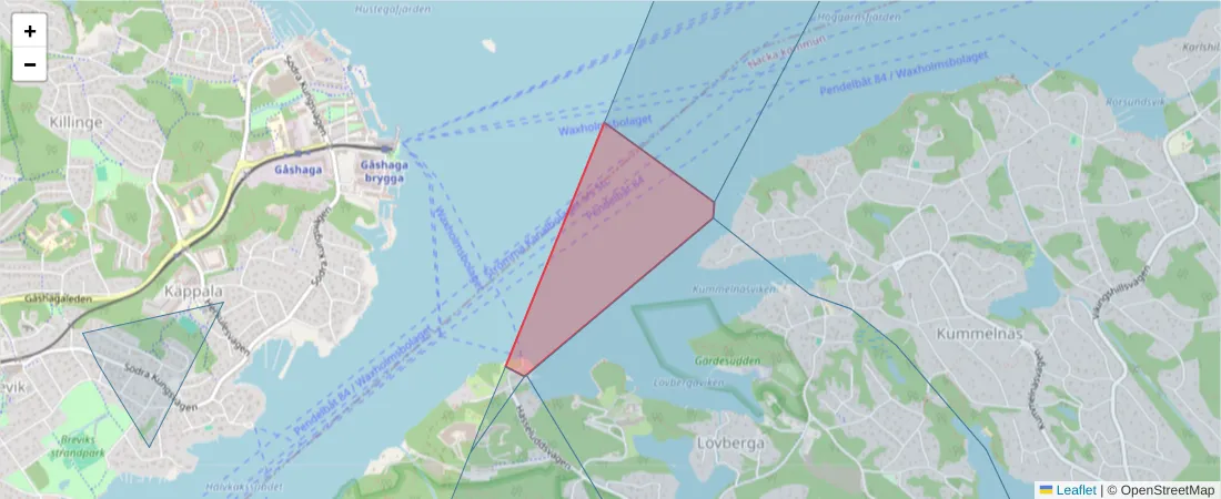 Karta över postnummerområdet  och angränsande postnummer i Sverige
