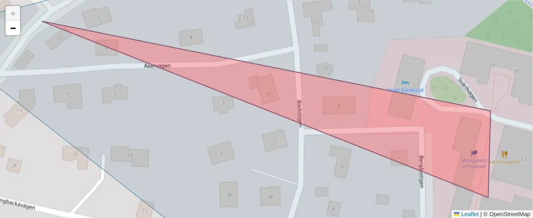 Karta över postnummerområdet  och angränsande postnummer i Sverige