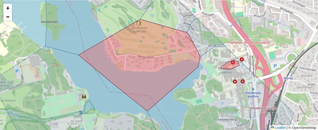 Karta över postnummerområdet  och angränsande postnummer i Sverige