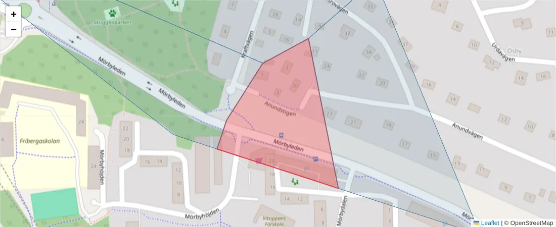 Karta över postnummerområdet  och angränsande postnummer i Sverige