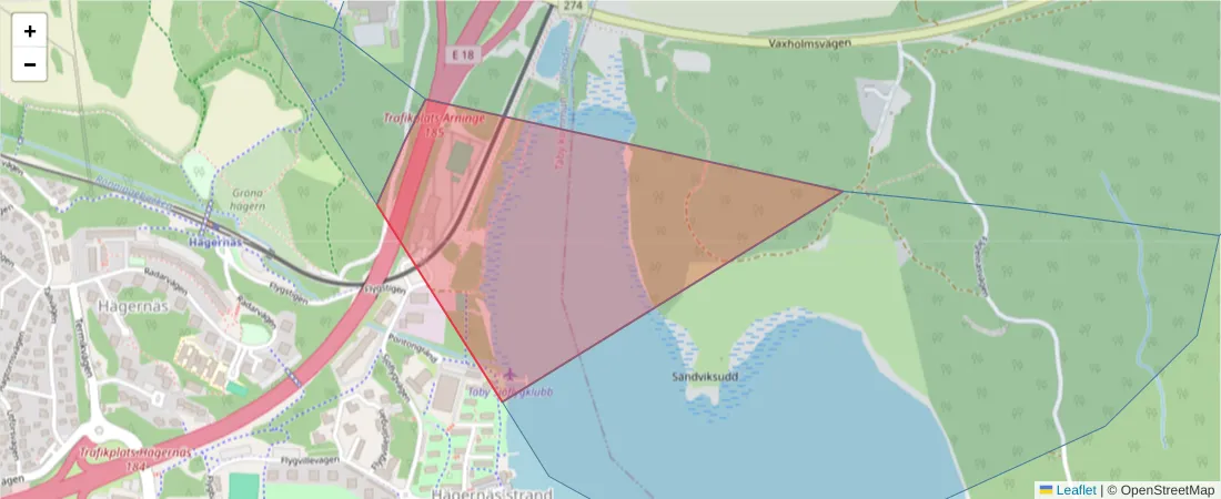 Karta över postnummerområdet  och angränsande postnummer i Sverige