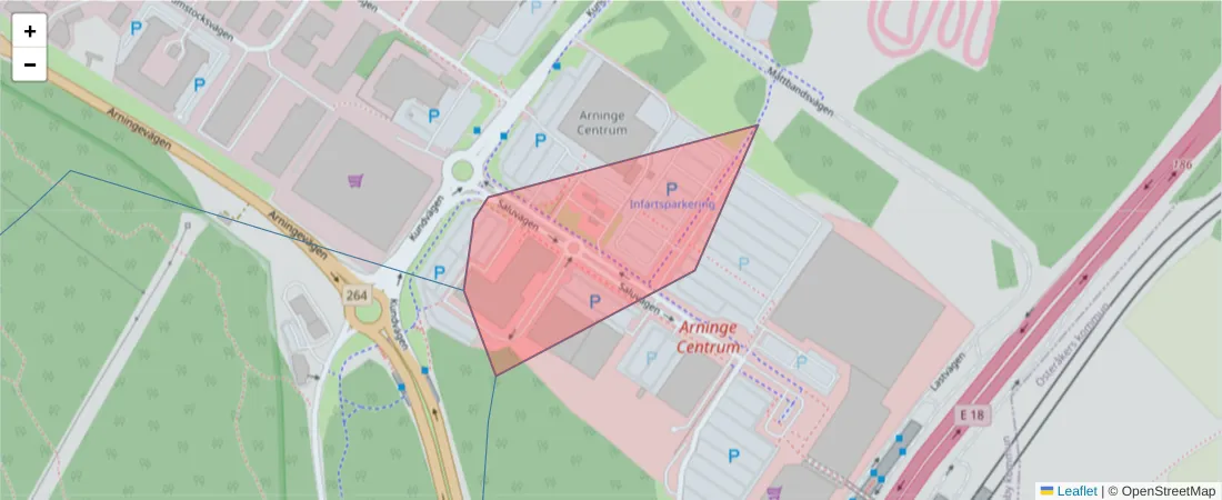 Karta över postnummerområdet  och angränsande postnummer i Sverige